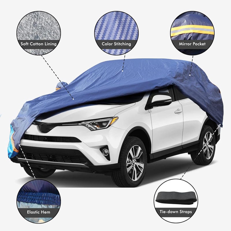 DINGHAO Car Cover Waterproof All Weather, 6 Layers Outdoor Full Exterior Cover Rain Sun UV Snowproof Protection with Zipper Cotton, Mirror Pocket for Toyota RAV4 - Image 2